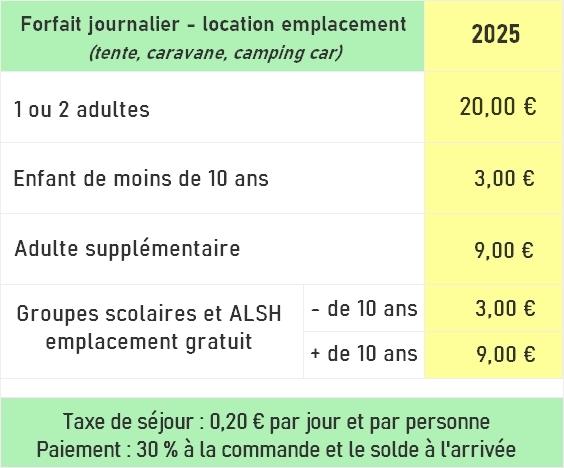 Tarifs 2026